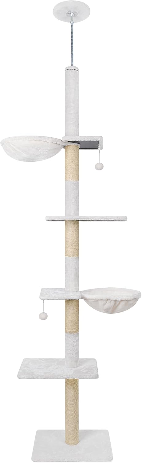ROYPET キャットタワー 猫ツリー 爪とぎ 麻縄巻き 229～267CM高さ 突っ張り 木登り 省スペース ハンモック おもちゃつき,ベージュ