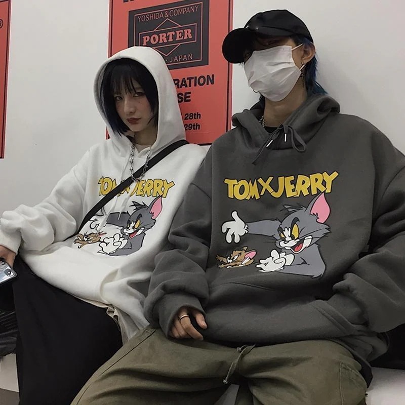 短納期 トップス 男女兼用 トムとジェリー レディース メンズ パーカー トレーナー Y2Kスタイル ゆったり 平成レトロ 平成pop 韓国 オーバーサイズ 猫 ねこ かわいい