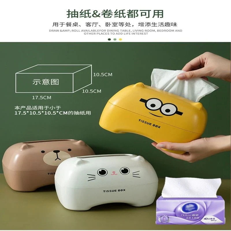 ティッシュボックス 紙ロール紙箱 かわいい漫画クリエイティブポータブル軽量コーヒーテーブルレストランデスクトップ収納ボックス紙管