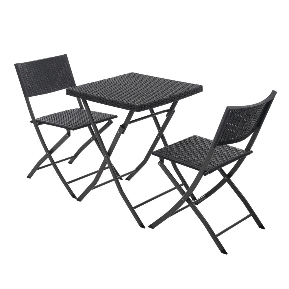 1966ガーデン テーブル セット 3点セット ラタン調 折りたたみ ガーデンファニチャー バルコニー アウトドア 屋外 省スペース コンパクト ベランダ