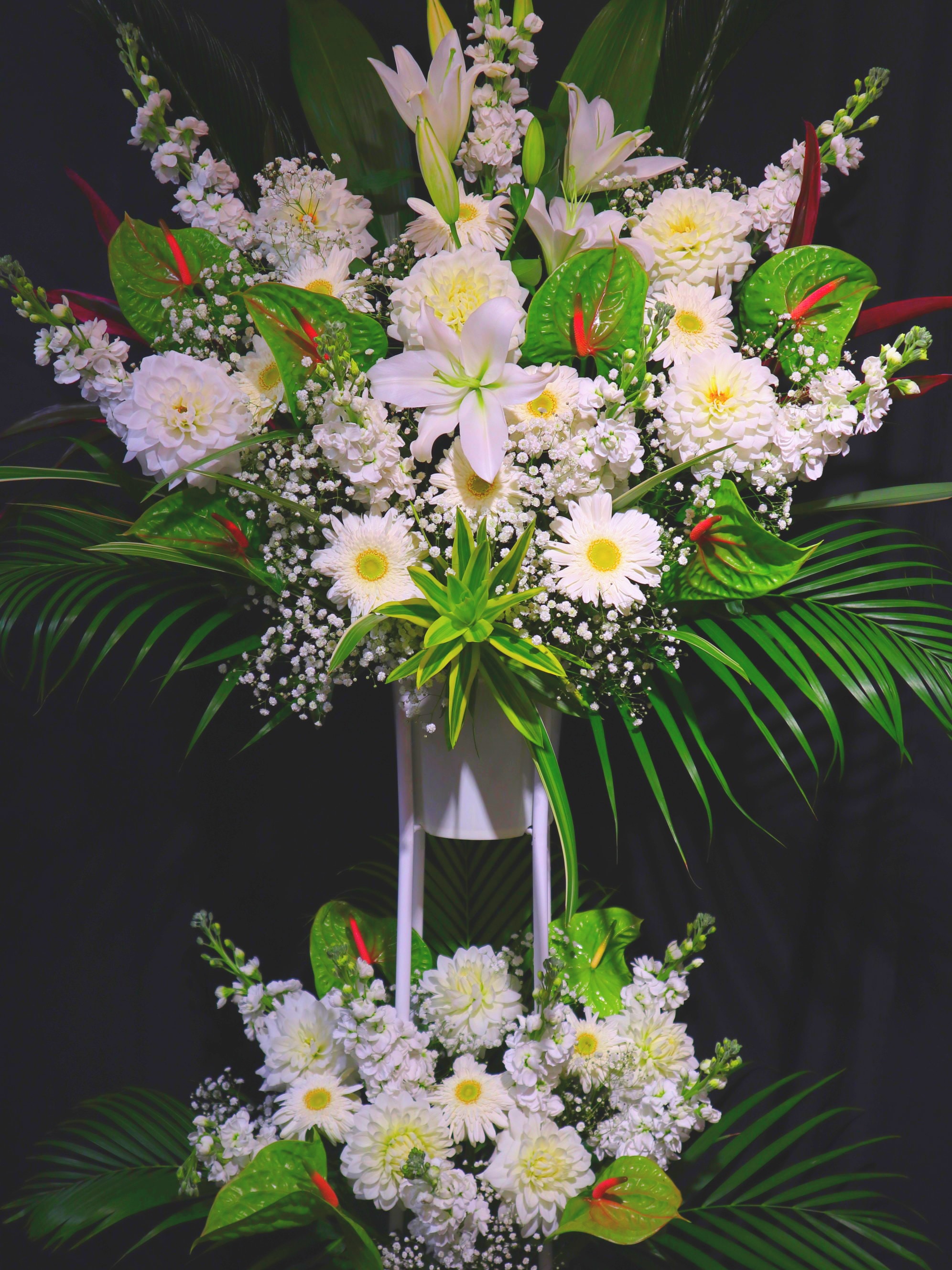 商品ID 2610 スタンド花　白系　2段　生花