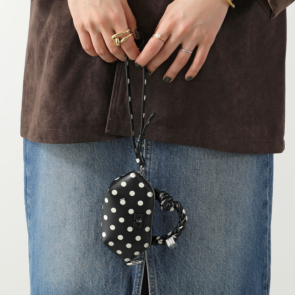 GANNI ガニー ミニバッグ Bou Bag Nano Printed B3010077 レディース ドット チャーム ポーチ ロゴ 鞄 099/BLACK