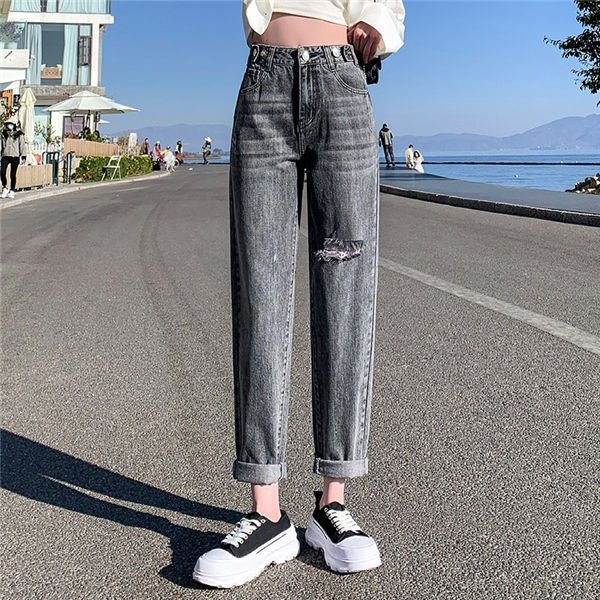 デニムパンツ レディース ロング丈 デニムパンツ ジーンズ Gパン パンツ ダメージ加工 カジュアル デニムパンツ ハイウエスト 美脚 春夏 バレンタイン 2023 プレゼント