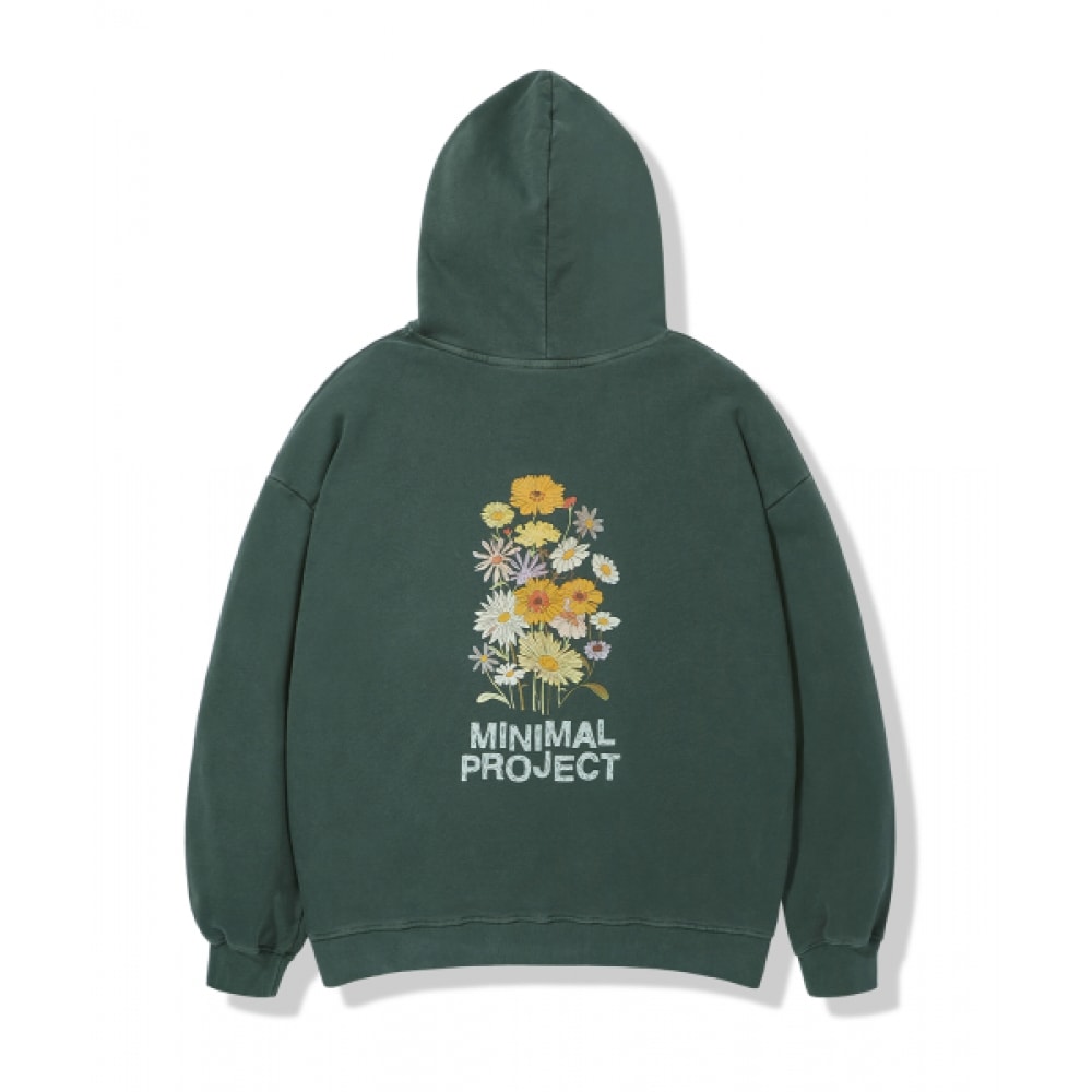 ミニマルプロジェクトフラワープリントピグメントパーカー MHT124 [ブルーグリーン]