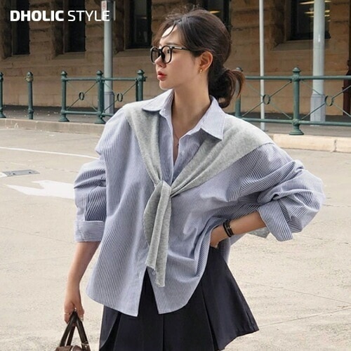 [メガ割りSALE]コットンルーズストライプシャツ・p641315