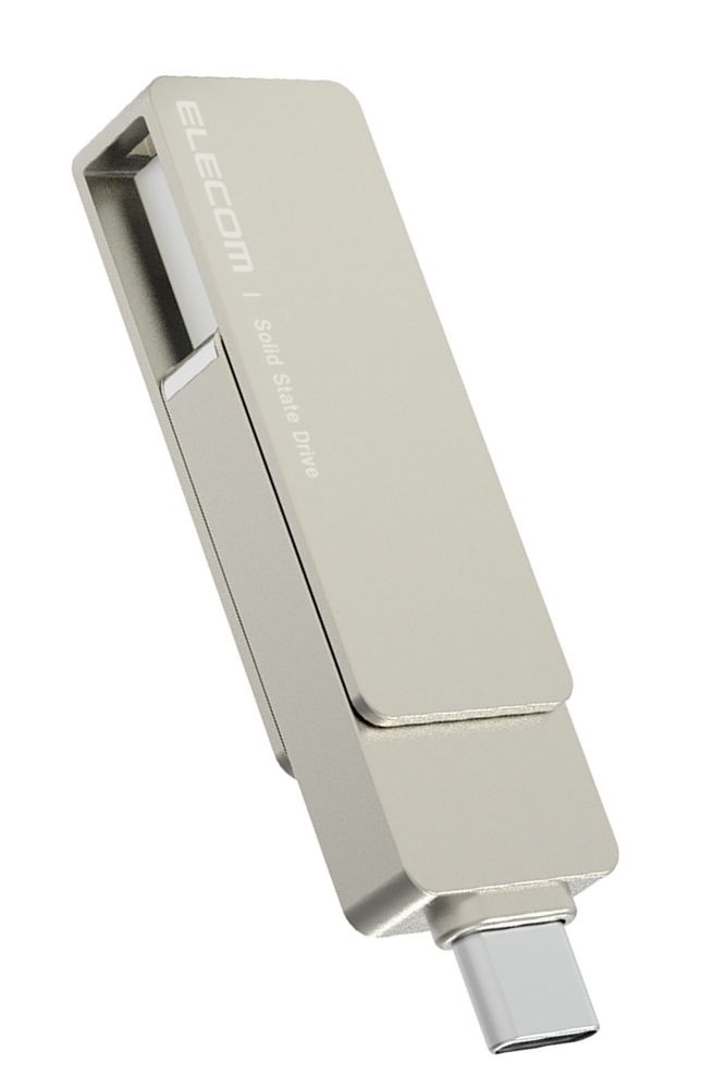 エレコム SSD 外付け 500GB USB3.2(Gen2) 読込最大500MB/秒 USBメモリ型 ポータブルSSD 回転式 高速 USB Type C / USB-A 両対応 【 iPhone