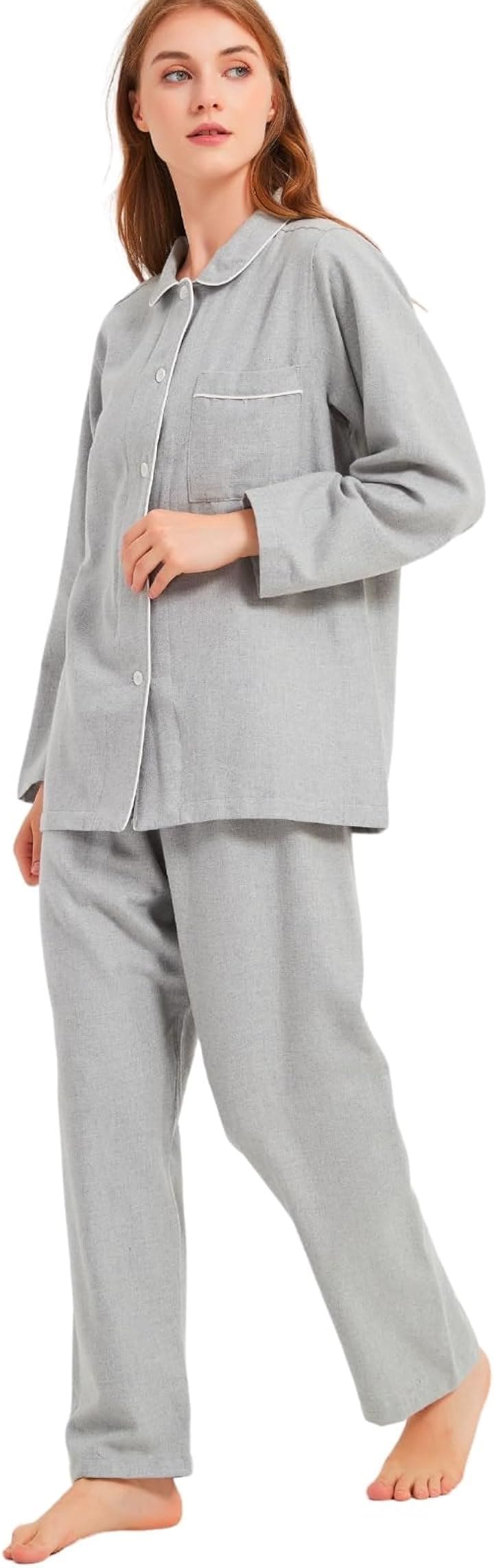 パジャマ レディース コットンフランネル 春 秋 薄手 前開き 長袖 おしゃれ シンプル 寝巻き パジャマセット 上下セット レディースパジャマ 綿 綿100%( 無地グレー, L) 5,180円