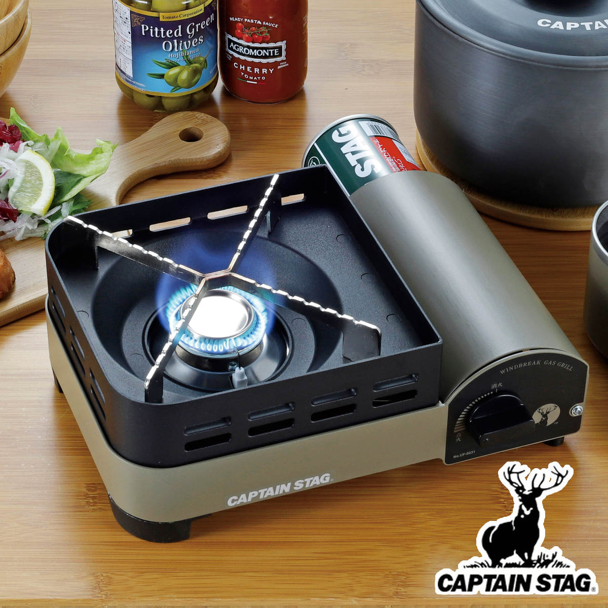カセットコンロ ジュニア ウインドブレイク キャプテンスタッグ CAPTAIN STAG アウトドア ポータブル ガスコンロ 薄型 卓上コンロ カセットガスコンロ コンロ 薄型コンロ