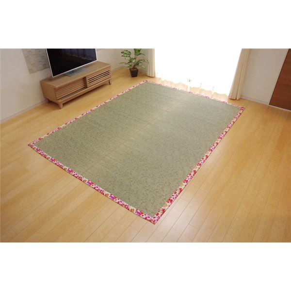 い草 ラグマット/絨毯 (花柄 ローズ 約191×191cm) 防滑加工 抗菌防臭 調湿機能 (リビング ダイニング)