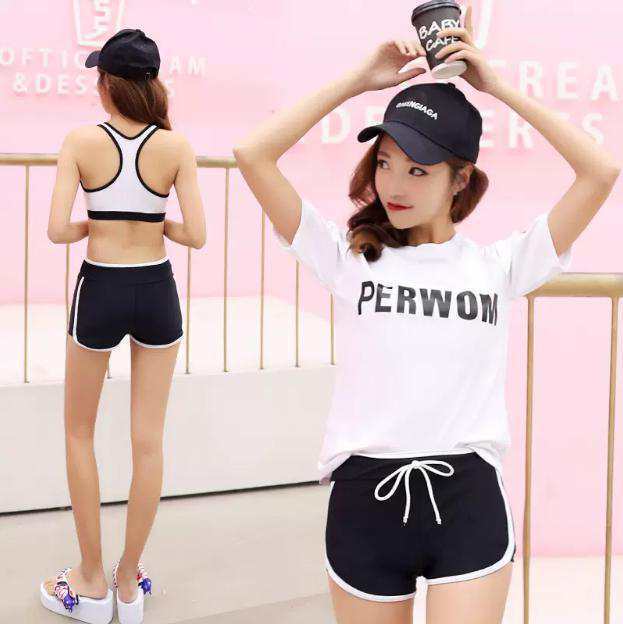 レディース タンキニ スポーティー 水着 3点セット 体型カバー ラッシュガード ショートパンツ 大きいサイズ スイムウエア 上下セット