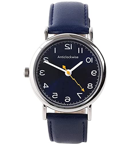 [アンチクロックワイズ］逆回転腕時計 日本製クォーツ ブルー本革バンド (ブルー)