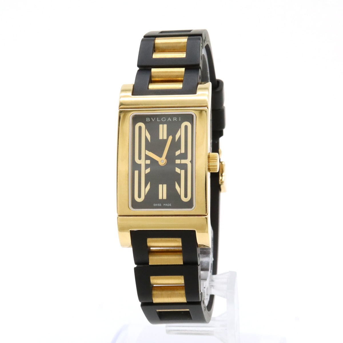 レッタンゴロ ブラック文字盤 K18YG ラバーベルト 750YG QZ クォーツ レディース 腕時計 RT39