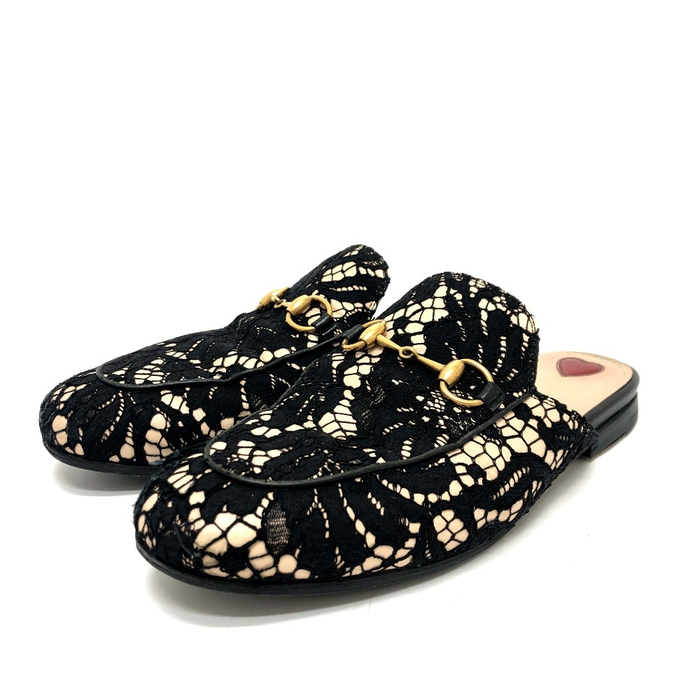 サンダル 475094 レース ホースビット スリッポン 靴 スリッパ レース ブラック