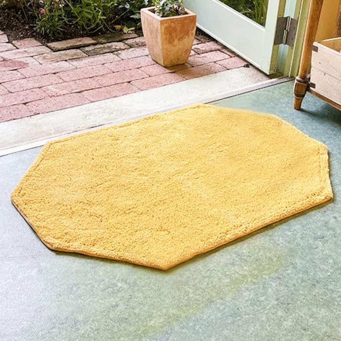 玄関マット 風水 イエロー 天然素材 綿100% 開運 おしゃれ 日本製 60×90 八角形 無地 玄関マット 風水