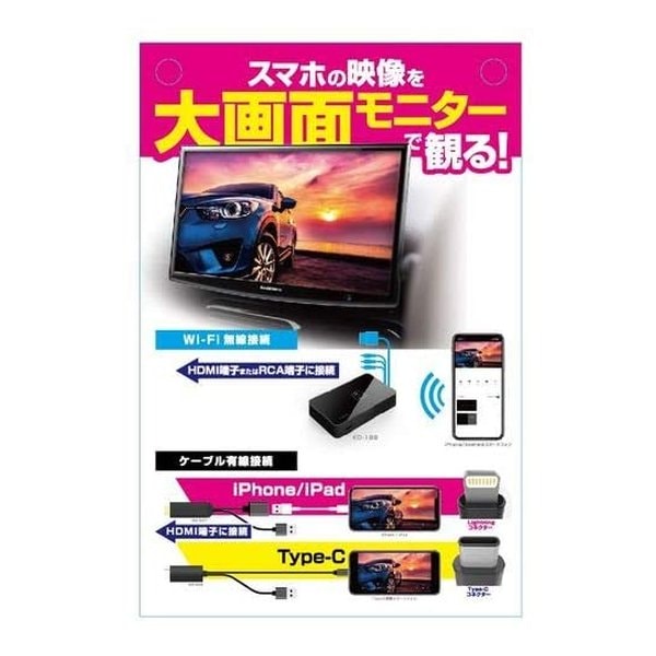 Miracastレシーバー HDMI/RCAケーブル付 ブラック KD-199