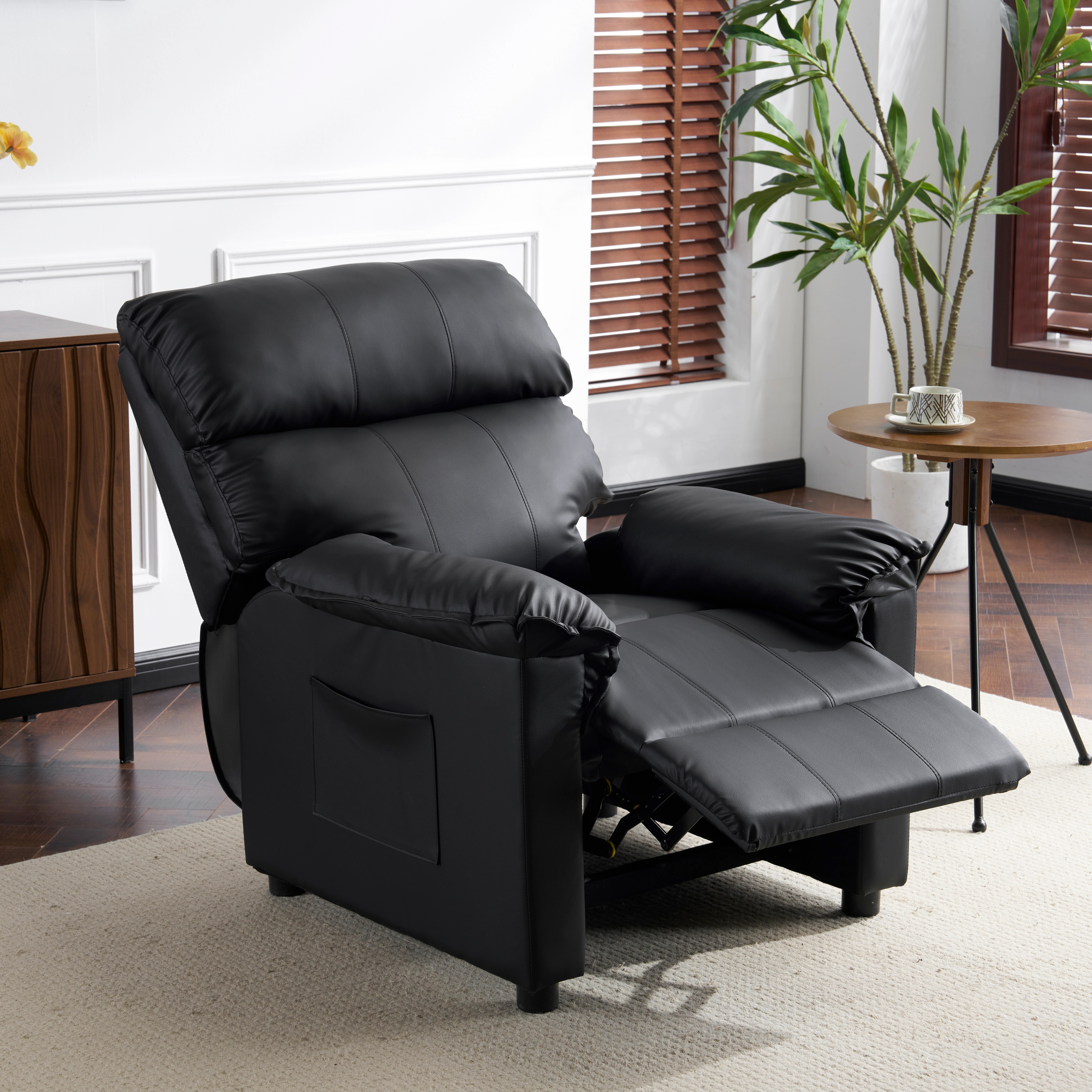 475リクライニングソファー ソファー 1人掛け ゲーミングチェア PU 165度調節可能　収納ポケット付き PUレザー チェア オットマン一体型 パーソナルチェア 耐圧分散 一人暮らしに最適 ふわふ