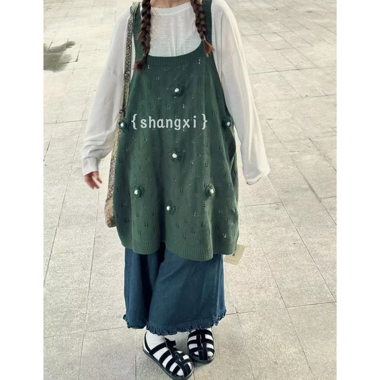 超美品！秋の新スタイル日本のニッチ緩くて多用途の中空花ニットベストレディースノースリーブセーター