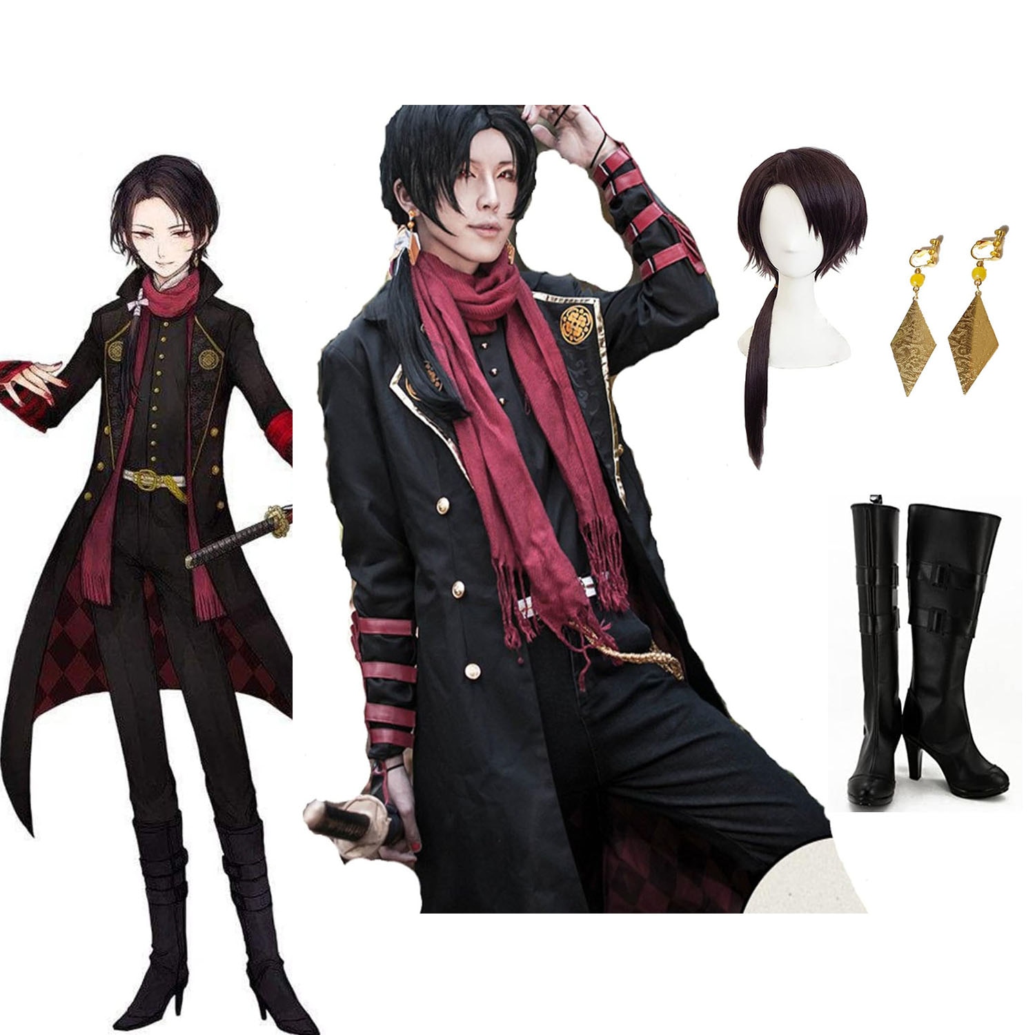 【全シリーズ発売中】 【値引き中】クリスマス ワンピース コスプレ パーティー ハロウィン 変装 仮装 衣装 コスプレ とうらぶ 靴 ウィッグ コスプレ衣装＋イヤリング かしゅうきよみつ 軍服 加州