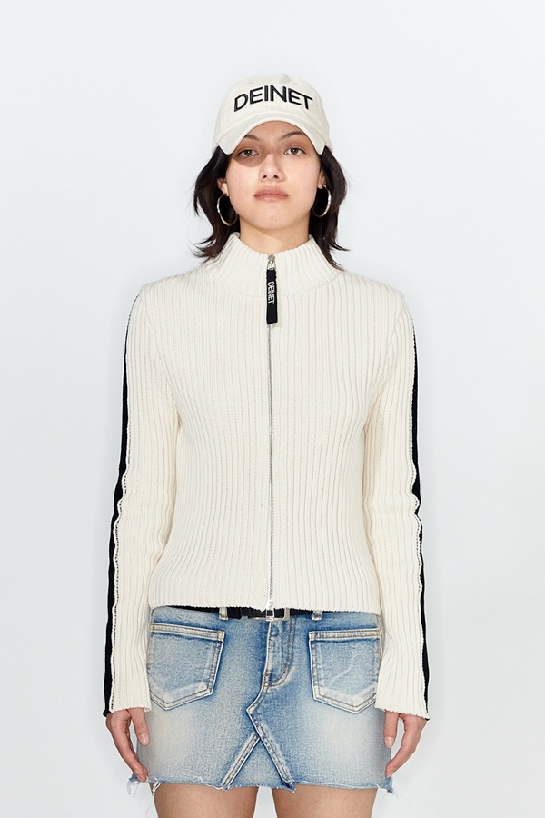 【DEINET】 HIGH NECK LINE CARDIGAN : CREAM