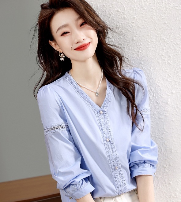 トップス デート モテアイテム シャツ ブラウス 長袖 Vネック レース 可愛い きれいめ 上品 おしゃれ かっこいい 可愛い ラブリー キュート ガーリー クール モード系 セクシー