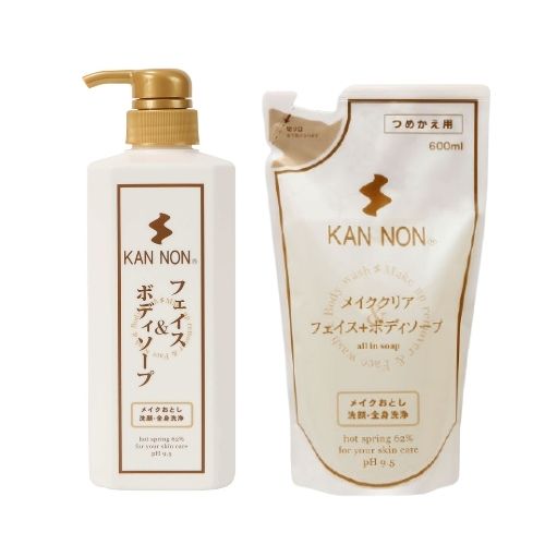 【温泉コスメサンプル付】観音温泉 フェイス＆ボディソープ 本体700ml＋詰替用600ml 【各5個　合計10個セット】温泉水 洗顔 クレンジング メイク落とし 温泉コスメ 詰め替え用 レフィル