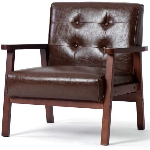 休日配達ソファー 1人掛け ダークブラウンPVC一人暮らし おしゃれ 脚付き北欧 (ブラウン)