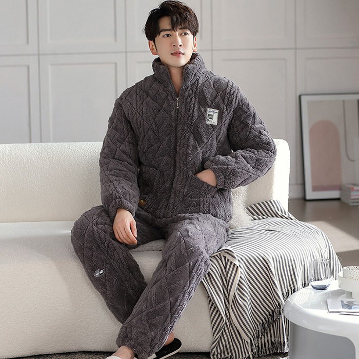 裏起毛 ルームウェア メンズ パジャマ セットアップ 男性 冬用 長袖 前開き 上下セット 暖かい フランネル 中綿 超厚手 保暖 防寒対策 秋 冬 大人 部屋着 寝間着 寝巻き 大きいサイズ 出張