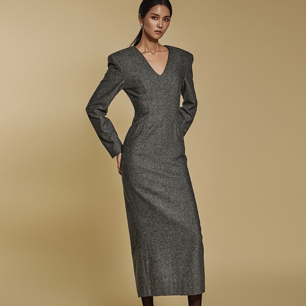 D9510 ヘリンボーン ウール ワンピース