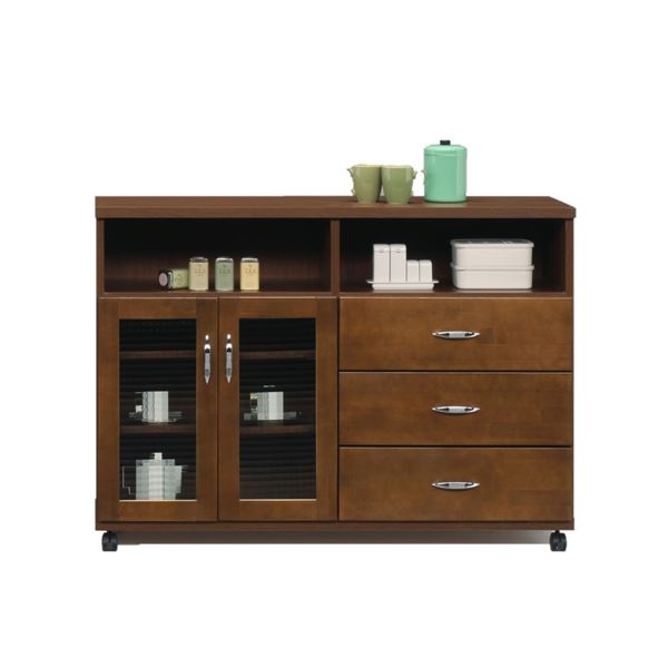 日本製 カントリー調 天然木 キッチンカウンター 117cm幅 ブラウン 完成品 カウンター キッチン収納 キャスター付き 41,423円