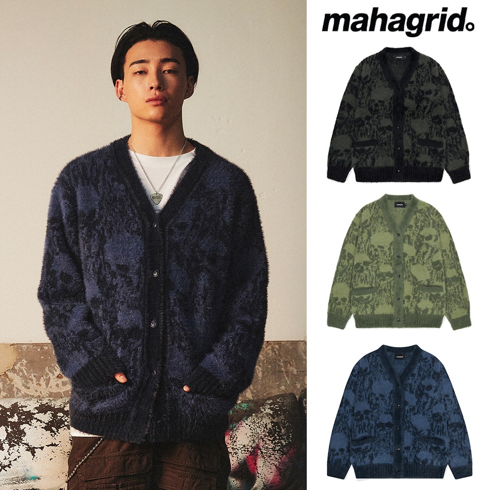 [mahagrid] SKULL ROCK HAIRY KNIT CARDIGAN