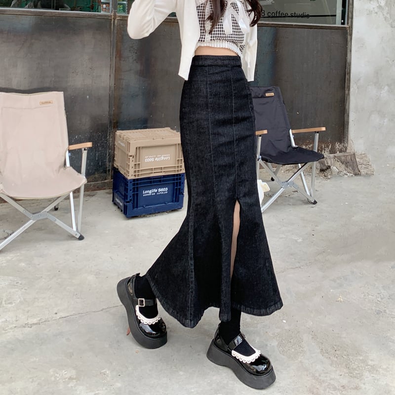 レディース スカート マーメイドスカート マーメイド デニム マキシ丈 マキシ 膝下 ハイウエスト