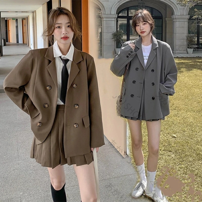 人気新品卒業式スーツ 女の子 子供スーツ 2点セット 韓国 制服 高校生 入学式 女の子 韓国 高校生 レディース フォーマルスーツ ジャケット スカート ブラウン グレー スーツ 卒服 子供服 入学