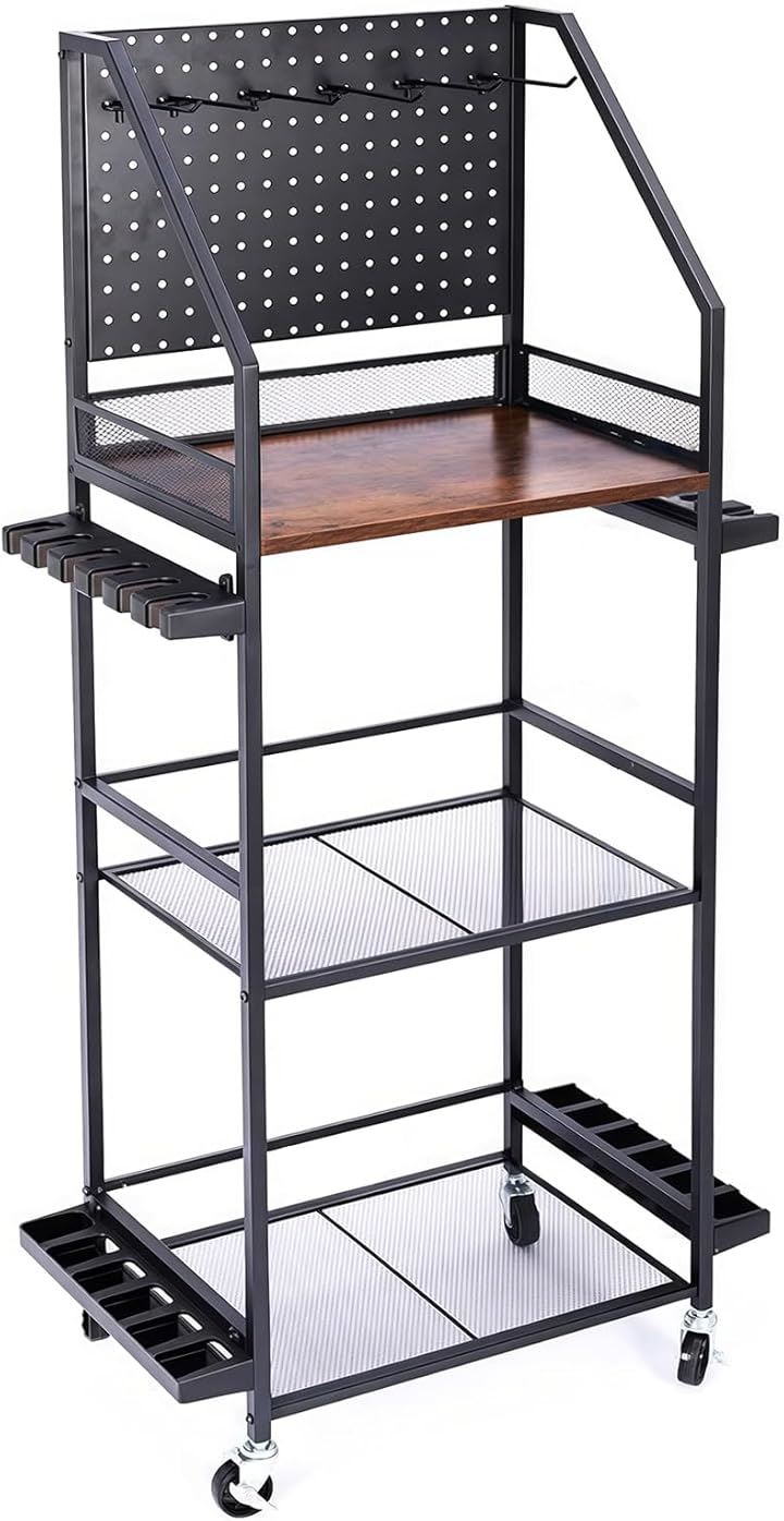 ロッドスタンド 釣り竿立て 釣竿置き 12本用 大容量 4in1 ロッドラック 釣り具収納 整理 移動式 ロッドホルダー キャスター付き 移動便利 パンチングボード付き (ブラック)