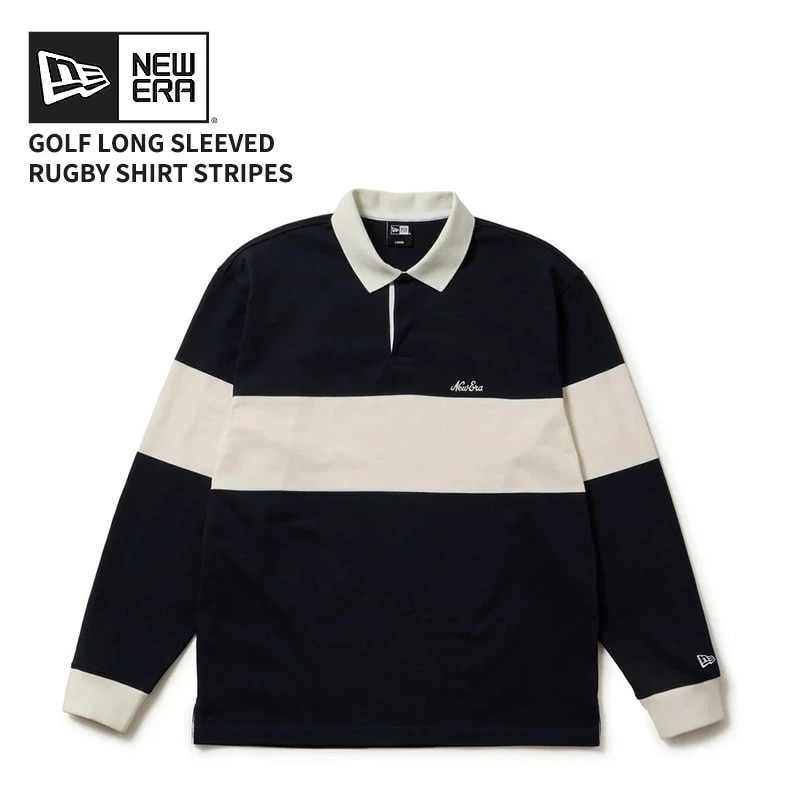 ニューエラ ゴルフ メンズ 長袖ラガーシャツ トップス NEW ERA 長袖 ラグビーシャツ ボーダー ネイビー 14669854