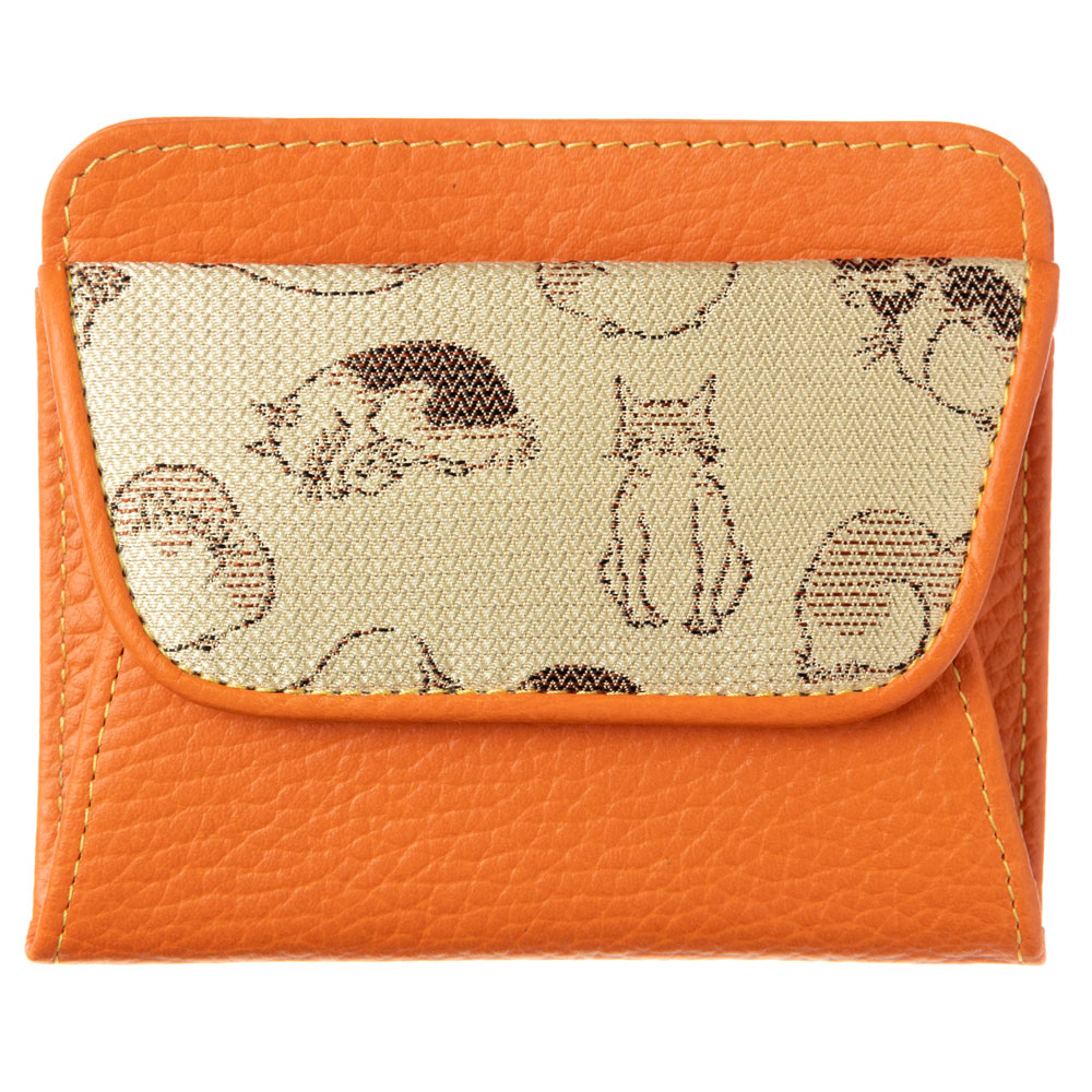 京都 あらいそ　ねこ尽くしコインケース　淡黄xオレンジ　西陣織名物裂　Kyoto nishijin Coin purse