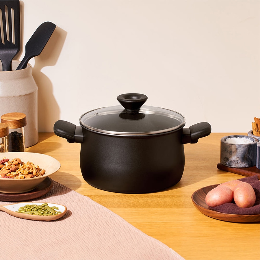 ミッドナイト IH対応 ノンスティックストックポット (20cm) PFOAフリー ブラック