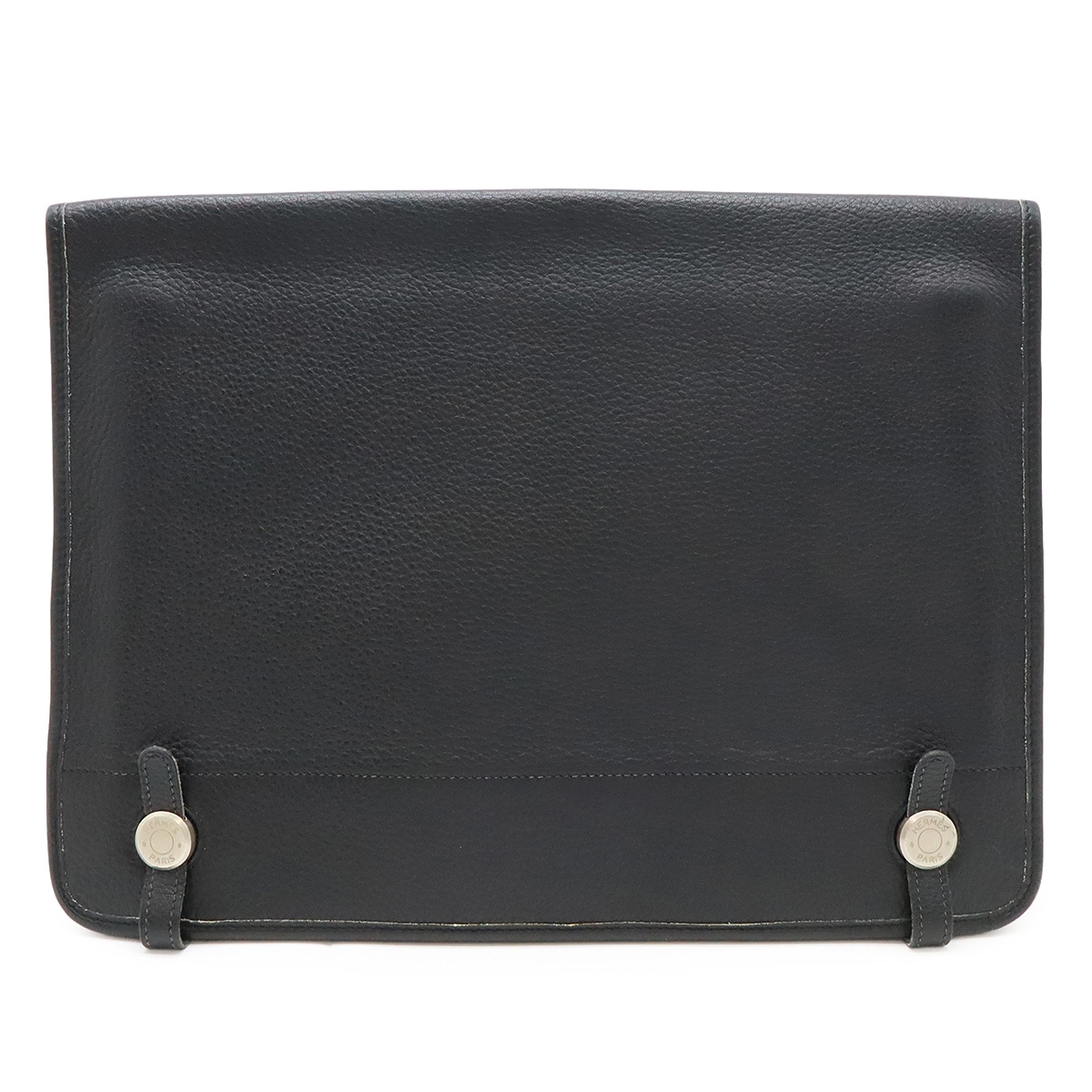 クラッチバッグ セカンドバッグ マチなし レザー ブラック 黒 シルバー金具 C刻