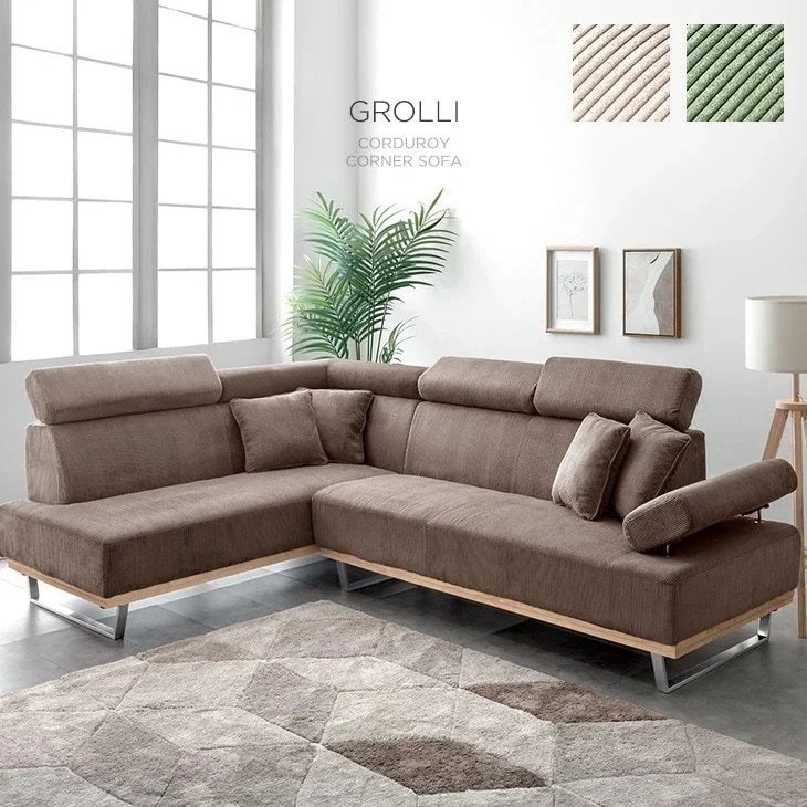 ソファ 3人掛け おしゃれ コーデュロイ コーナー ヘッド ソファー カウチソファ 肘掛 リクライニング クッション付き 搬入設置込 【超大型】【時間指定NG】