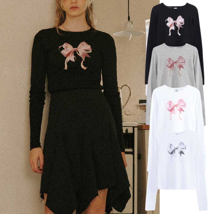 DOUBLE RIBBON SLIM CROP LONG SLEEVE (4 colors)