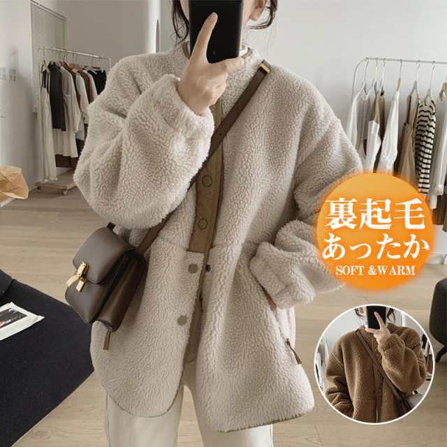 【急速出荷】フリースジャケット レディース ボアジャケット ボアコート パーカー ブルゾン 軽量 もこもこ 無地 防寒 保温 秋冬 体型カバー