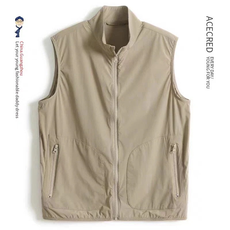 メンズ チョッキ 多機能ベスト ジレ 春夏 前開ファスナー 大きいサイズ シニアファッション 70代 80代 メンズシニア 男性 紳士服 お年寄り高齢者 コート 無地 防風 通気性 アウター
