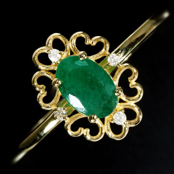 天然石 ダイヤモンド エメラルド リング 指輪 刻印有 18金 YG 74