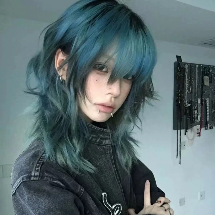 ウィッグ フルウィッグ ブルー ミディアム 女性 レディース ゆめかわ ロリータ ハロウィン ふんわり 前髪あり かつら コスプレ 可愛い 耐熱ウィッグ コスチューム 仮装 大人用 文化祭 イベント