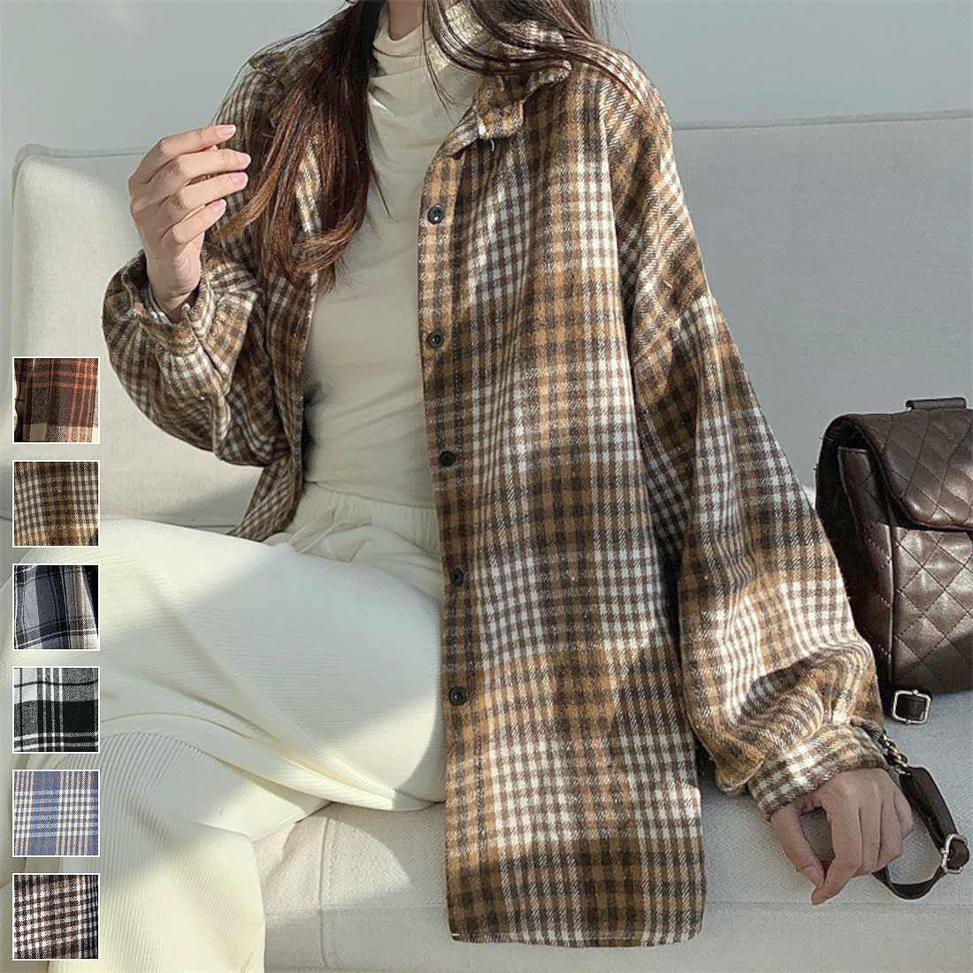 大人こなれ感とトレンドを兼ね備えたチェック柄シャツ トップス アウター 羽織 ブラウス ロング丈 冬