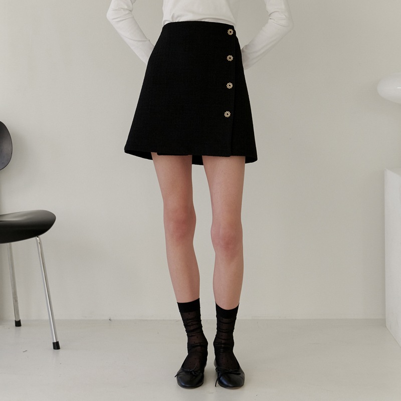 COLLAR TWEED SKIRT_BLACK