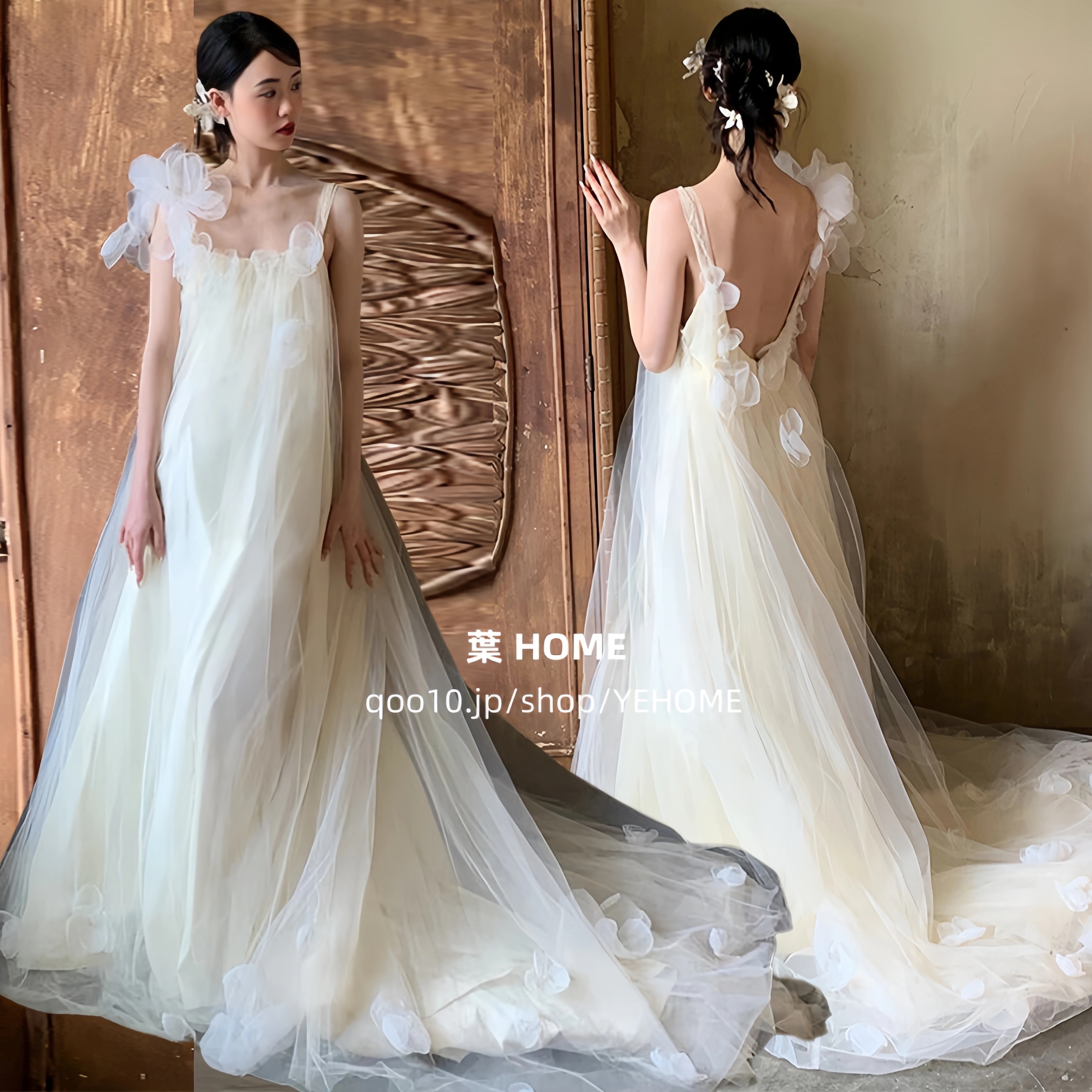 ウエディングドレス パーティードレス 結婚式ドレス 白 二次会 スリップドレス 花嫁 フォトウエディング ビーチフォト 前撮り 後撮り 披露宴 トレーンドレス 露背