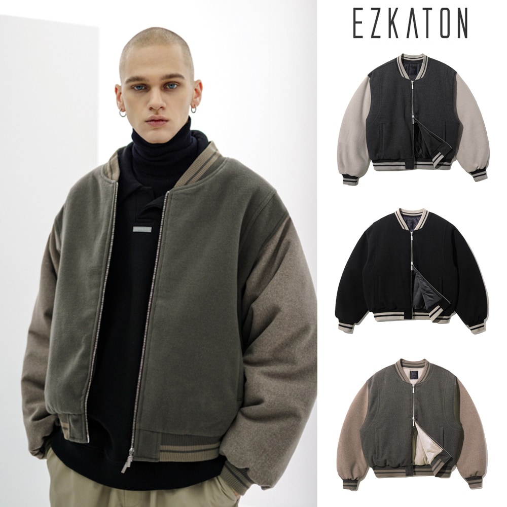 [EZKATON] Woolen Varsity Jacket
