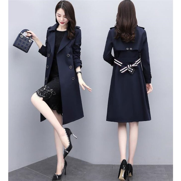 スプリングコート レディース トレンチコート 春コート 細身 ロング丈 スリム 通勤 美品 春 秋