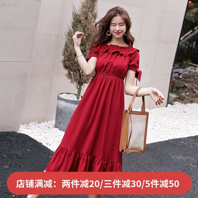 ワンピースの夏のシフォン修身で底が甘い雰囲気に着やせフランス長袖の初秋スカート