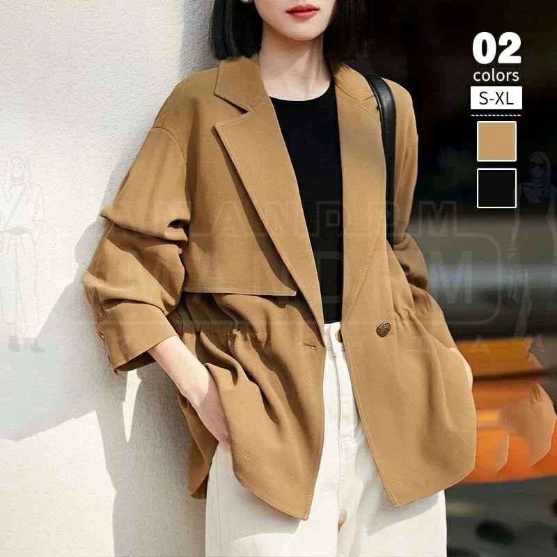 季節限定ジャケット レディース カジュアル トレンチコート きれいめ 秋 黒 カーキ スプリングコート コート アウター 春 秋 ショート丈 無地 長袖 ボタン付き 着瘦せ 体型カバー ゆったり シン
